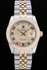 Rolex replica daydate acciaio oro full brillantini SARU orologio replica copia imitazione 4us484 - immagine 3