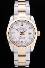 Rolex replica datejust acciaio oro white roman oyster orologio replica copia imitazione 4us485 - immagine 4
