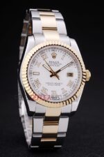 Rolex replica datejust acciaio oro white roman oyster orologio replica copia imitazione 4us485 - immagine 3