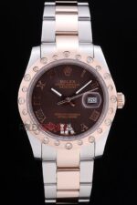Rolex replica datejust acciaio oro brown brillantini bezel oyster orologio replica copia imitazione 4us487 - immagine 3