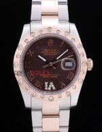Rolex replica datejust acciaio oro brown brillantini bezel oyster orologio replica copia imitazione 4us487