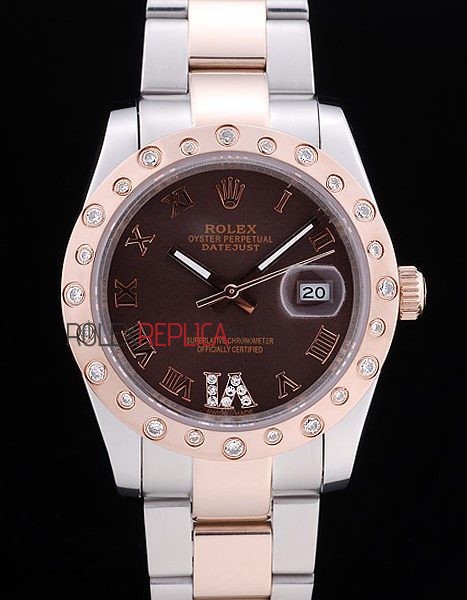 virtuemart_product_7517rolex-replica-orologi-copia-imitazione-rolex-omega Rolex replica datejust acciaio oro brown brillantini bezel oyster orologio replica copia imitazione 4us487 - immagine 1