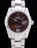 Rolex replica datejust acciaio brown brillantini bezel oyster orologio replica copia imitazione 4us488