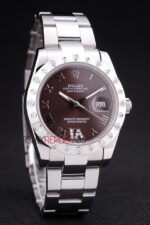 Rolex replica datejust acciaio brown brillantini bezel oyster orologio replica copia imitazione 4us488 - immagine 3