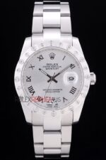 Rolex replica datejust acciaio white brillantini bezel oyster orologio replica copia imitazione 4us489 - immagine 3