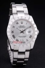 Rolex replica datejust acciaio white brillantini bezel oyster orologio replica copia imitazione 4us489 - immagine 4