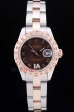 Rolex replica datejust acciaio oro lady brown brillantini bezel oyster orologio replica copia imitazione 4us491 - immagine 3