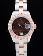 Rolex replica datejust acciaio oro lady brown brillantini bezel oyster orologio replica copia imitazione 4us491