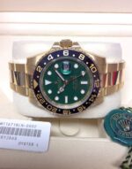 Rolex replica GMT master II full oro green dial orologio replica copia imitazione 4us495 - immagine 5