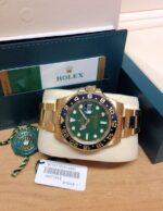 Rolex replica GMT master II full oro green dial orologio replica copia imitazione 4us495 - immagine 3