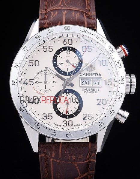 virtuemart_product_2628rolex-replica-orologi-copia-imitazione-rolex-omega Tag-Heuer gran carrera calibre 16 chrono white dial strip leather replica orologio replica copia 4us608 - immagine 1