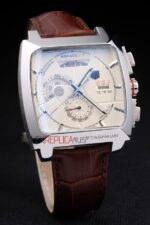 Tag-Heuer gran carrera monaco chrono argentèè strip leather replica orologio replica copia 4us613 - immagine 3
