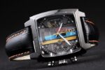 Tag-Heuer gran carrera monaco calibre 38 skeletron gulf chrono strip leather replica orologio replica copia 4us616 - immagine 5