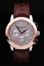 Patek Philippe replica chrono rose gold strip leather orologio replica copia 4us594 - immagine 3