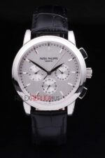 Patek Philippe replica chrono acciaio black dial strip leather orologio replica copia 4us596 - immagine 3