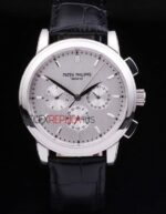 Patek Philippe replica chrono acciaio black dial strip leather orologio replica copia 4us596