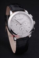 Patek Philippe replica chrono acciaio black dial strip leather orologio replica copia 4us596 - immagine 4