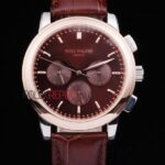 Patek Philippe replica chrono rose gold brown strip leather orologio replica copia 4us597