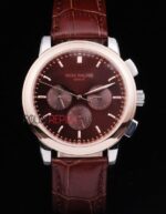 Patek Philippe replica chrono rose gold brown strip leather orologio replica copia 4us597
