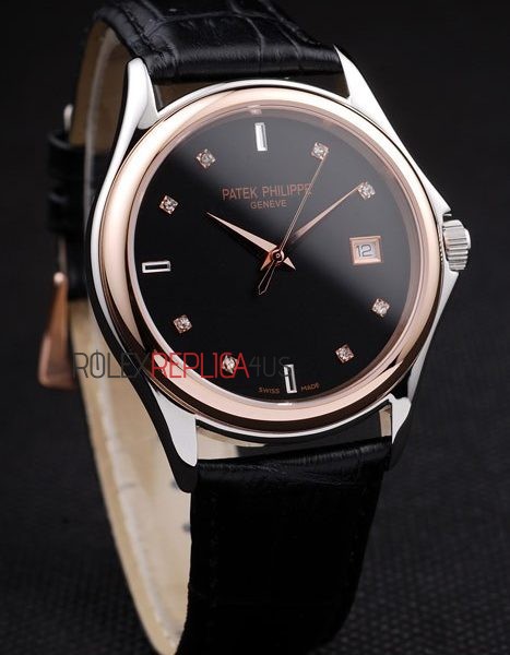 virtuemart_product_5918rolex-replica-orologi-copia-imitazione-rolex-omega Patek Philippe replica acciaio rose gold black dial strip leather M026 orologio replica copia 4us598 - immagine 1