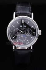 Patek Philippe replica chrono acciaio black dial strip leather orologio replica copia 4us600 - immagine 3