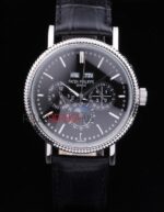 Patek Philippe replica chrono acciaio black dial strip leather orologio replica copia 4us600