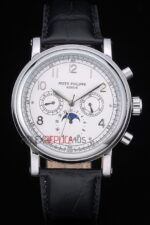 Patek Philippe replica chrono acciaio white dial strip leather orologio replica copia 4us601 - immagine 3