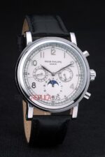 Patek Philippe replica chrono acciaio white dial strip leather orologio replica copia 4us601 - immagine 4