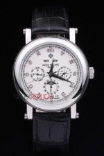 Patek Philippe replica chrono acciaio argentèè dial strip leather orologio replica copia 4us602