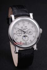 Patek Philippe replica chrono acciaio argentèè dial strip leather orologio replica copia 4us602 - immagine 3