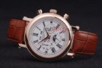 Patek Philippe replica chrono rose gold strip leather brown orologio replica copia 4us603 - immagine 5