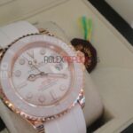 Rolex replica yacht master l rose gold strip rubber bay max white dial orologio replica copia 4us529