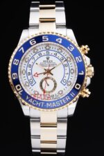 Rolex replica yacht master ll acciaio oro ceramichon blue bezel orologio replica copia 4us534 - immagine 3