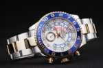 Rolex replica yacht master ll acciaio oro ceramichon blue bezel orologio replica copia 4us534 - immagine 6