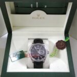 Rolex replica cellini dual time black dial strip leather orologio replica copia imitazione 4us635