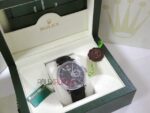 Rolex replica cellini dual time black dial strip leather orologio replica copia imitazione 4us635 - immagine 3