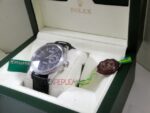 Rolex replica cellini dual time black dial strip leather orologio replica copia imitazione 4us635 - immagine 4