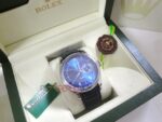 Rolex replica cellini dual time blue dial strip leather orologio replica copia imitazione 4us634 - immagine 4