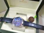 Rolex replica cellini dual time blue dial strip leather orologio replica copia imitazione 4us634 - immagine 7