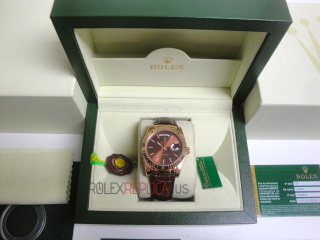 virtuemart_product_110rolex-replica-orologi-copia-imitazione-orologi-di-lusso Rolex replica daydate rose gold chocolate strip leather orologio replica copia imitazione 4us719 - immagine 1