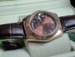 Rolex replica daydate rose gold chocolate strip leather orologio replica copia imitazione 4us719 - immagine 9