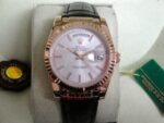 Rolex replica daydate rose gold argentèè dial strip leather orologio replica copia imitazione 4us720 - immagine 6