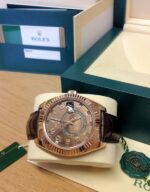 Rolex replica Sky-Dweller 326135 Rose Gold chocholate dial strip leather 4us0988 - immagine 4