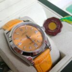 Rolex replica oyster perpetual acciaio yellow dial leather imitazione copia