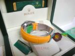 Rolex replica oyster perpetual acciaio yellow dial leather imitazione copia - immagine 6