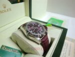 Rolex replica oyster perpetual acciaio red grape leather imitazione copia - immagine 5