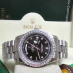 Rolex replica daydate ll white gold black dial  diamond bezel orologio replica copia imitazione 4us810