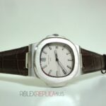 Patek Philippe replica nautilus acciaio white dial strip leather orologio replica copia 4us